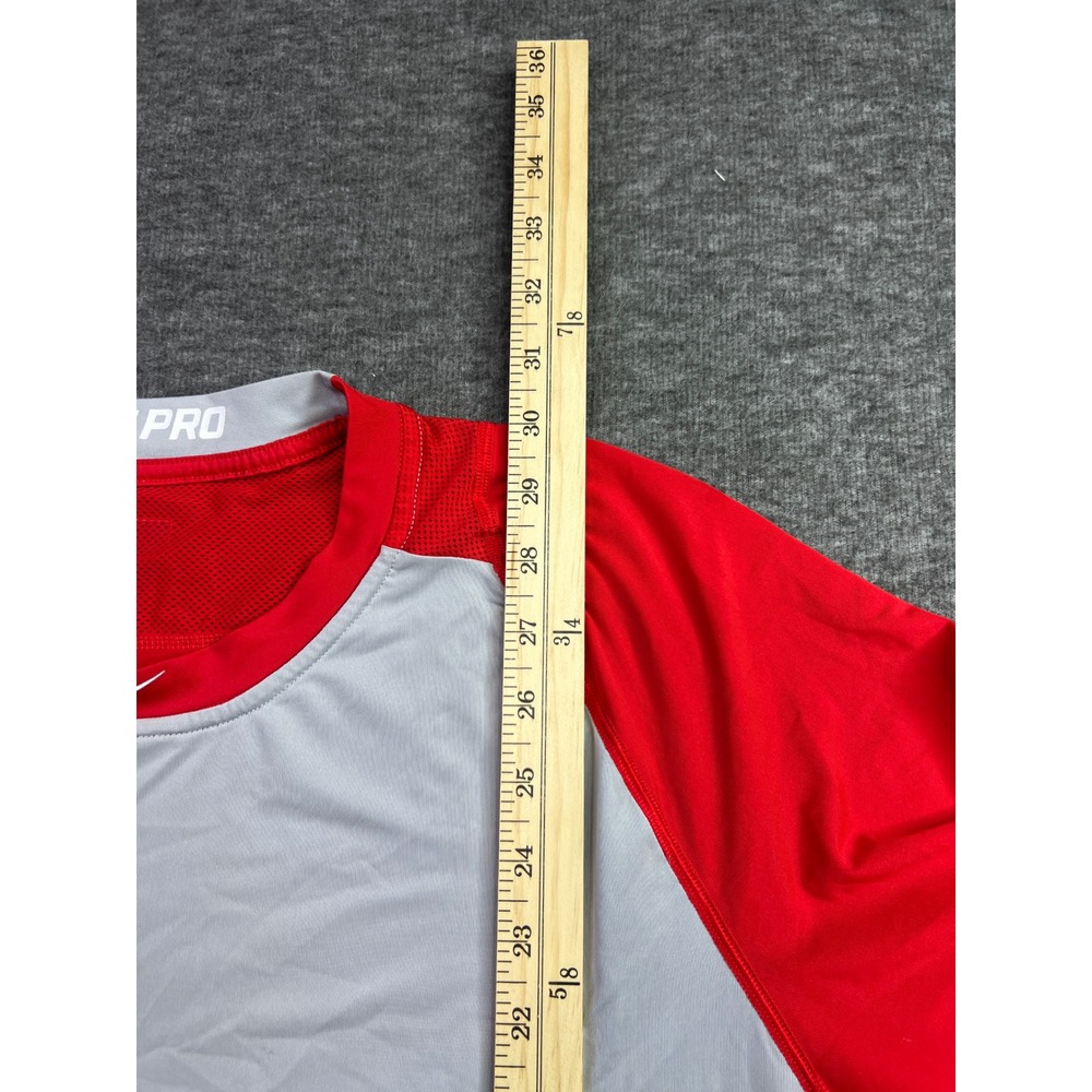 Nike Pro Mens XL Dri-FIT Baseball Shirt Red Grey Raglan 3/4 Sleeve 880659-658 - Picture 10 of 12